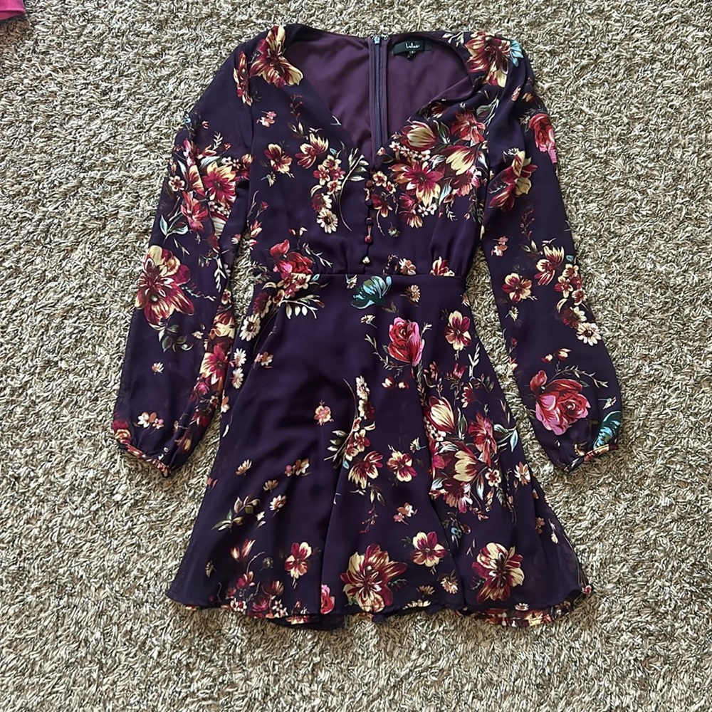 Lulu’s long sleeve purple floral dress size XXS